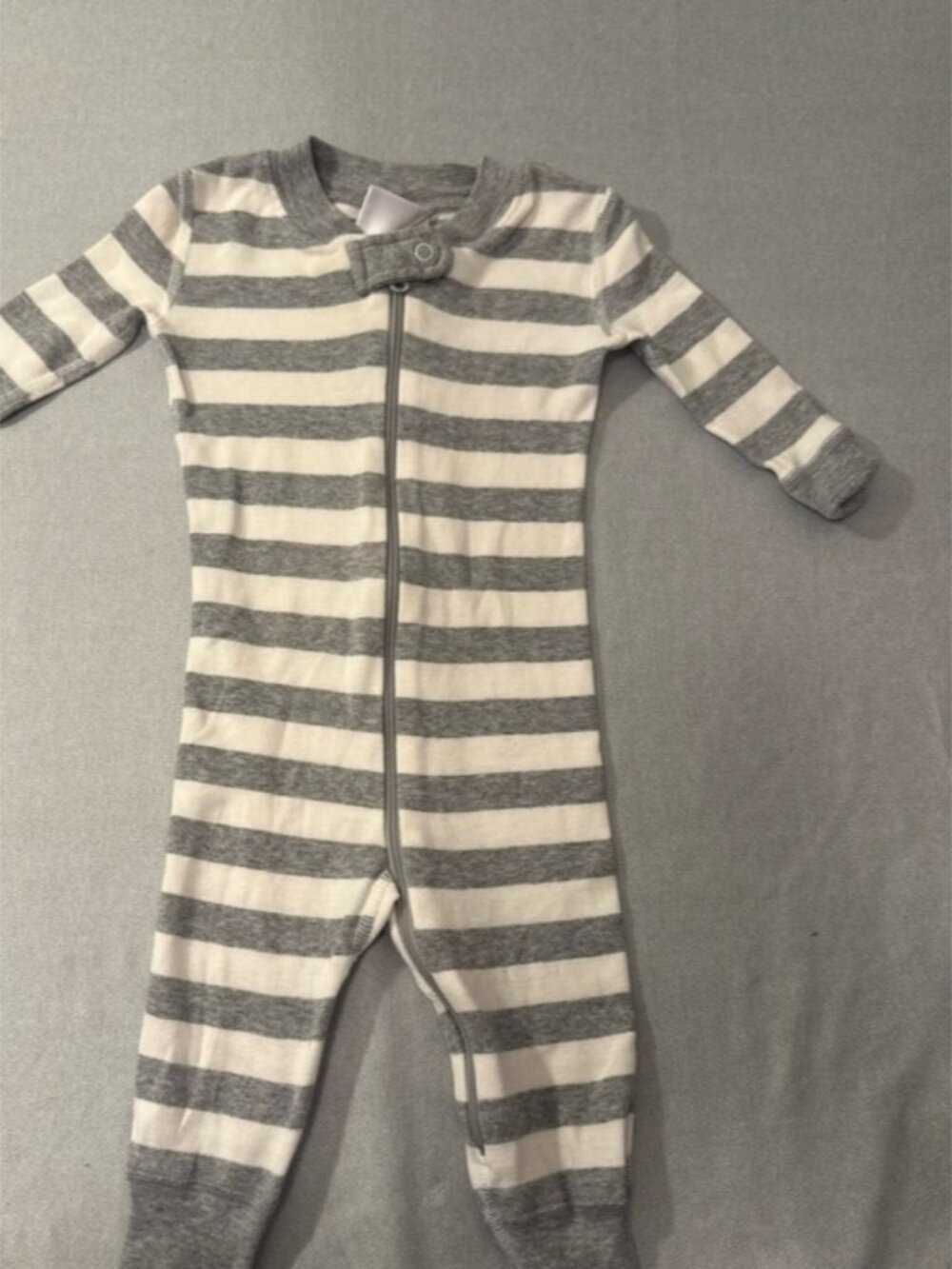 Hanna Andersson Gray & White Striped Zipper Footie